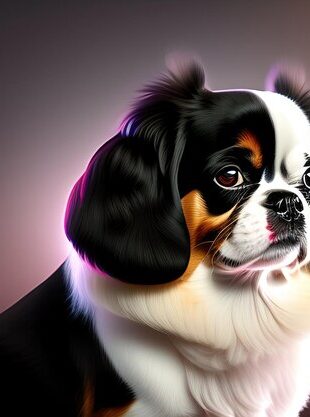 adorable-japanese-chin-dog-dark-background-cute-dog-portrait-digital-art_926199-1798430